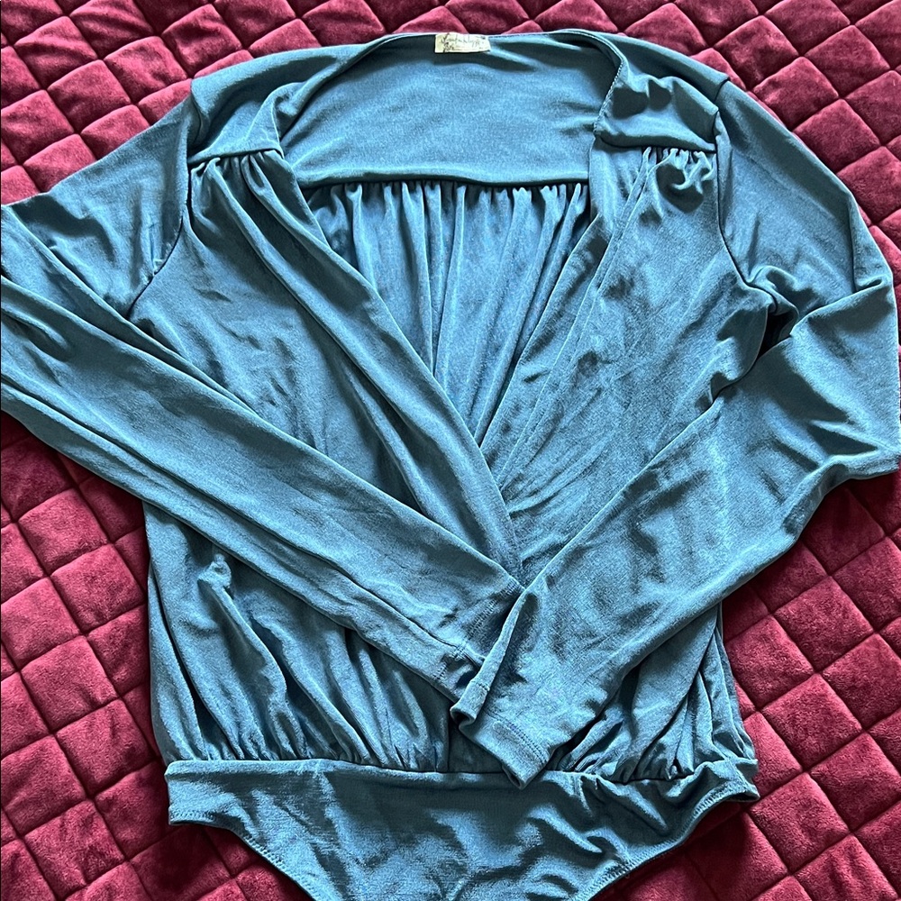 Free People Teal Ribbed Bodysuit